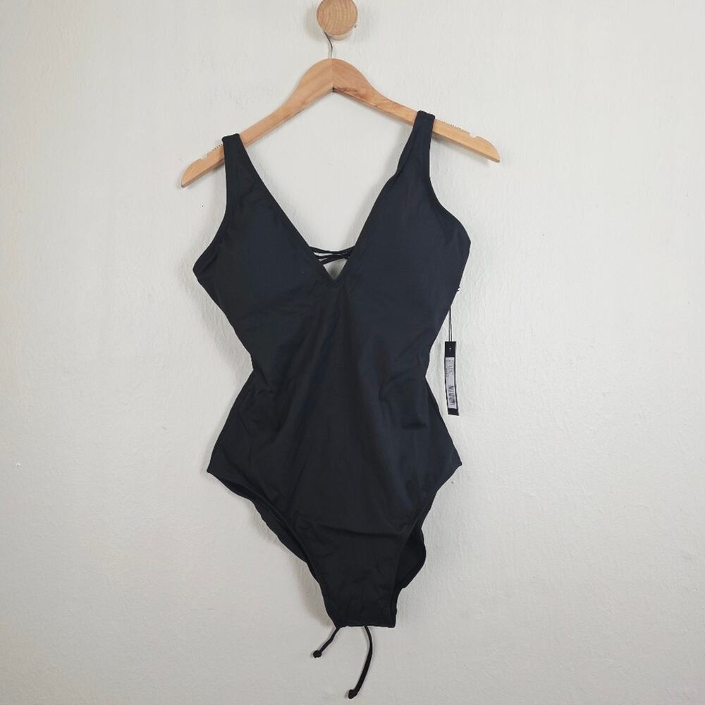 TA3 Plungey V-Neck Black Shapewear One-Piece Swimsuit NWT Large Regular/Long